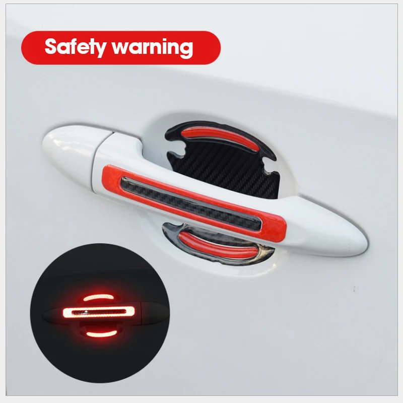 

4pcs Car Stickers Reflective Door Warning Tape 5D Sticker Auto Reflective Strip Carbon Fiber Decoration Car Door Safety Sticker