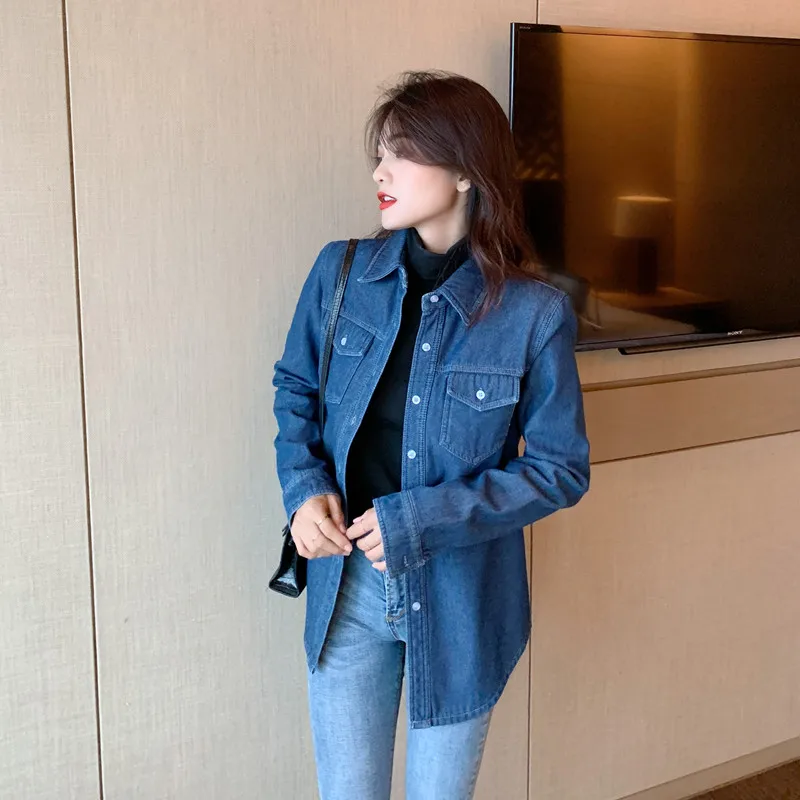 New Casual Denim Long Sleeve Shirts Women Winter Warm Velvet Thicken Tops Femme Loose Plus Size Blouse Long Outwear Jeans Coats 5