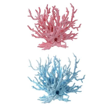 

2 Pcs Aquarium Decoration Finger Coral Terrarium Fish Aquarium Tank Decoration 13X17Cm ,Pink & Light Blue