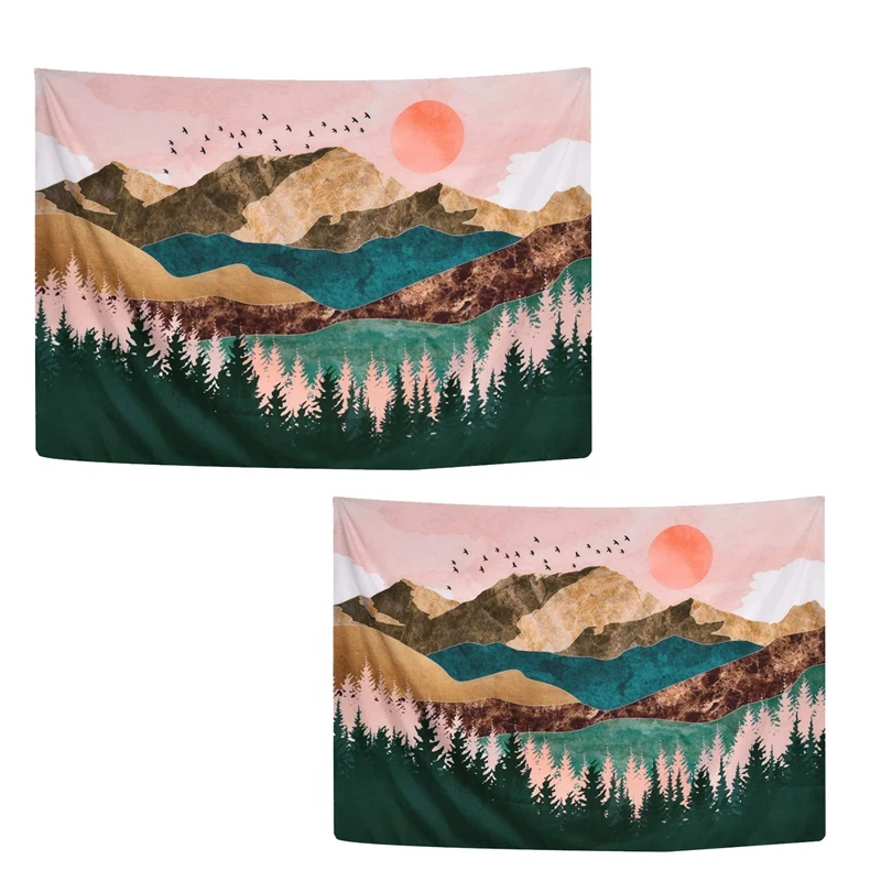 Mountain Tapestry Forest Tree Sunset Nature Landscape Wall Hanging For Room 59.1Inch | Дом и сад
