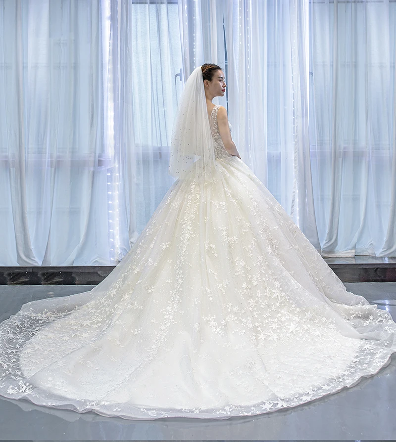 J67001 jancamber белое свадебное платье размера плюс с вуалью О-образным вырезом с вышивкой аппликации кружевное бальное платье свободное платье