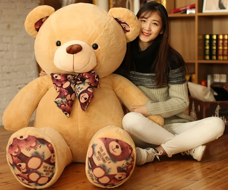 

large 140cm printing bowtie yellow teddy bear plush toy pillow lovely bear soft doll hug pillow birthday gift b2185