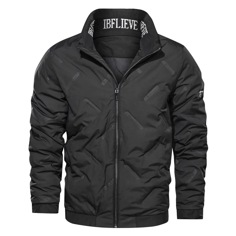 Зимнее повседневное качественное теплое мужское плотное пальто на белом утином пуху, однотонное утепленное тонкое мужское пуховое пальто с воротником, Doudoune Homme - Цвет: Черный