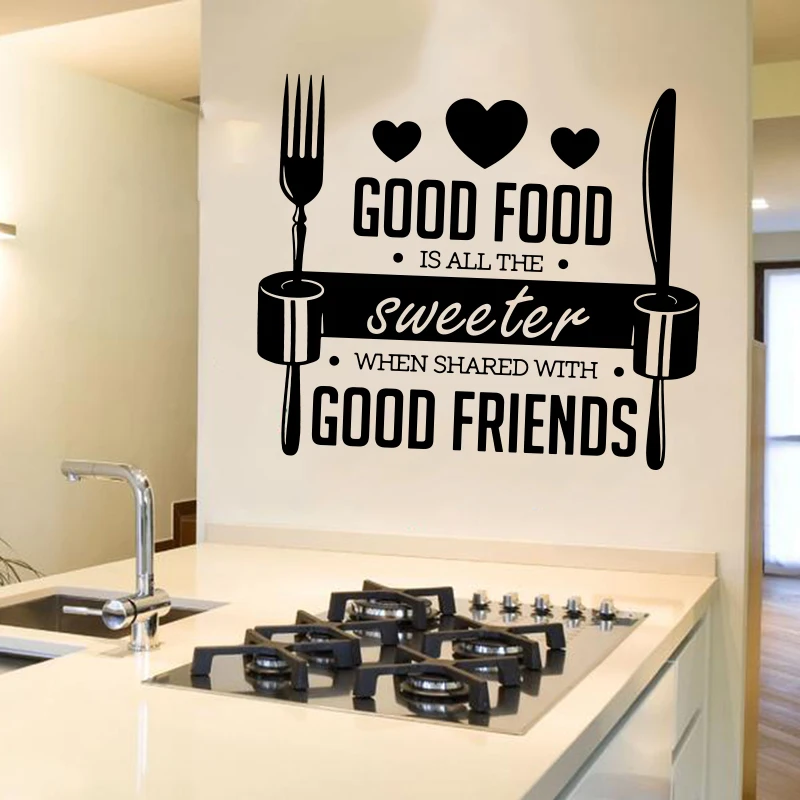 Modern Sweet Cocinas Good Friend Spoon Fork Wall Sticker Kitchen Dinning Family Love Quote Wall Decal Resturant Kitchen Vinyl  (2)