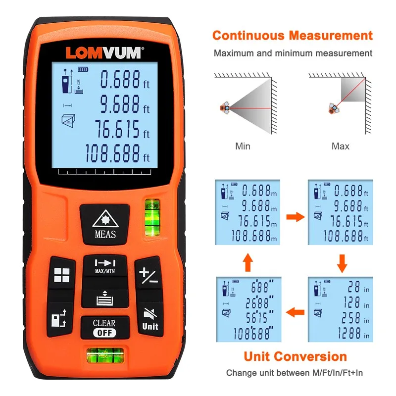 LOMVUM 120m Laser Distance Meter Trena Laser Ruler Rangefinders Digital Distance Meter Medidor Metro Lazer Tape Measure