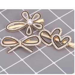 Pearl Rhinestone Hairpin Korean Version Bow Headwear For Women European And American BB Clip Wholesale