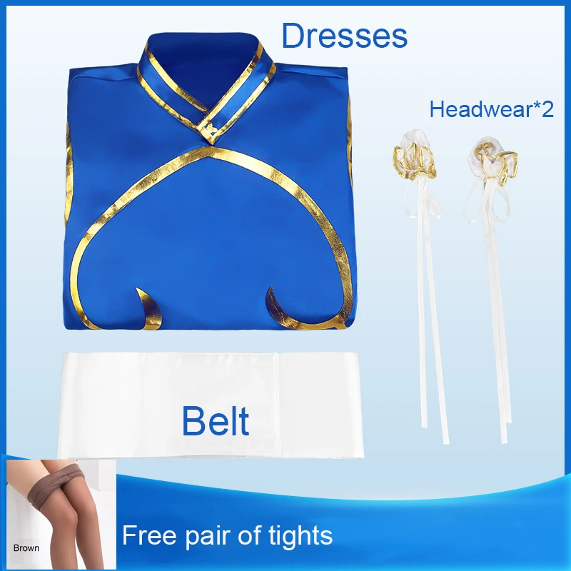 Game Street Fighter Chun-Li Cosplay Costume Chun Li Wig and Bracelet Accessories Woman and Girl Battle Dress Halloween Costume0 (5)