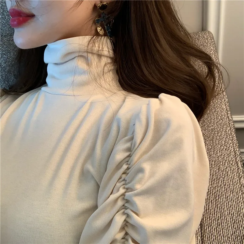 Корейская рубашка Харадзюку с длинными рукавами, Женская однотонная приталенная рубашка с высоким воротником, черные рубашки Для Подружек