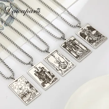 

Dawapara The Major Arcana Tarot Cards Vintage Amulet Pendant Necklaces Box Chain Men Jewelry Stainless Steel Golden Black
