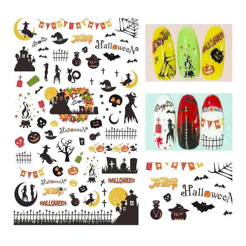 

1 Pcs 8 * 13 Cm Halloween 3D Nail Decals Three-dimensional Santa with Adhesive Pumpkin Face Nail Art Decoration Sticker
