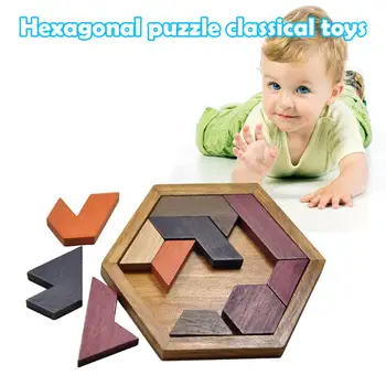 

Hexagon Tangram Wooden Jigsaw Puzzle Rich in Color Benefiting Eyes Development Geometric Brain Teaser Board Education Toys