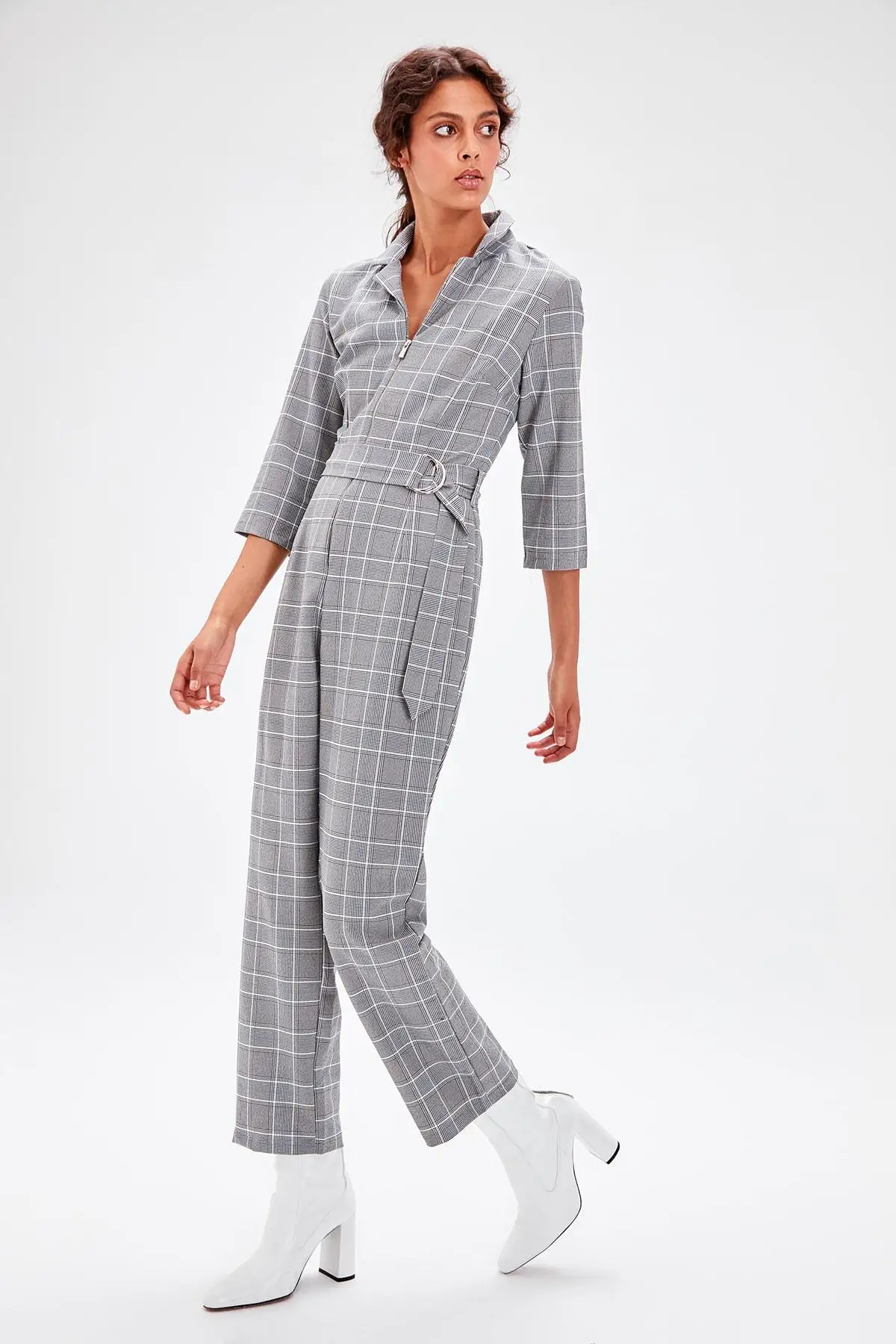 

Trendyol Gray Plaid Jumpsuit TWOAW20TU0045