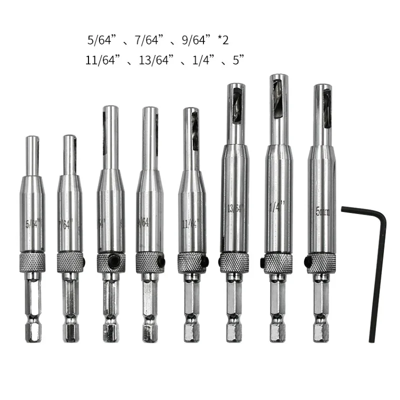 8Pcs/set Hinge Hole Drilling Set 1/4" Shank Woodworking Punch Hexagon Positioning Pocket Bit Tools for Door and Window | Инструменты