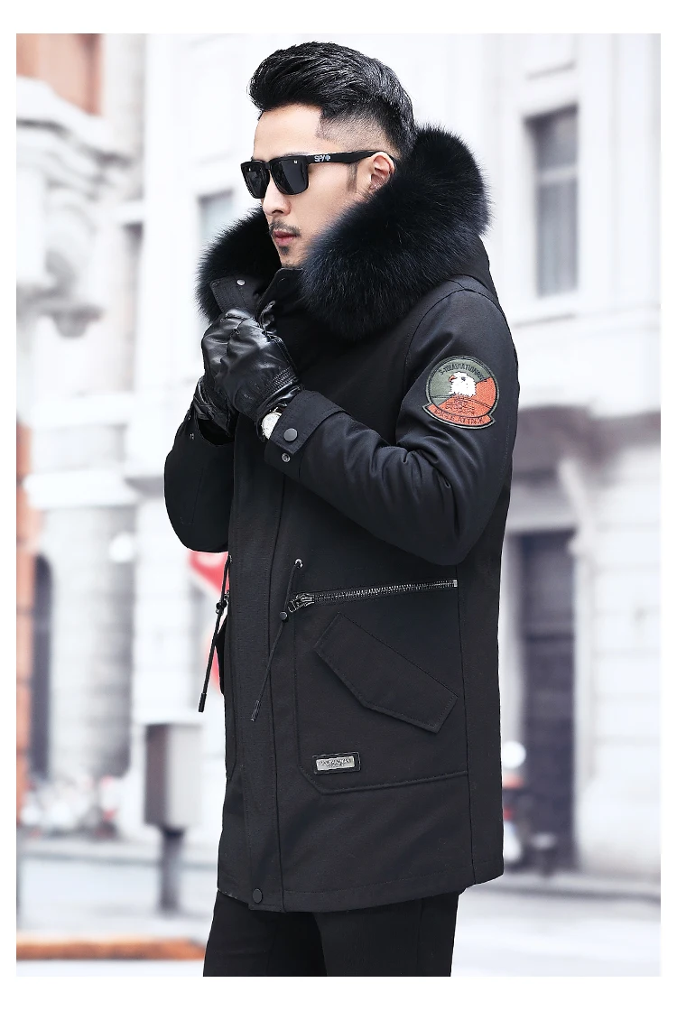Tcyeek, зимнее пальто с натуральным мехом, мужская одежда, уличная одежда, теплая норковая меховая подкладка, длинная куртка, мех енота, с капюшоном, модная, Casacos 103