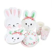 

Cute Rabbit Egg Disposable Tableware Paper Plate Cup Birthday Party Decoration Kids Adult Easter Party Dessert Pastry Decor 8pcs