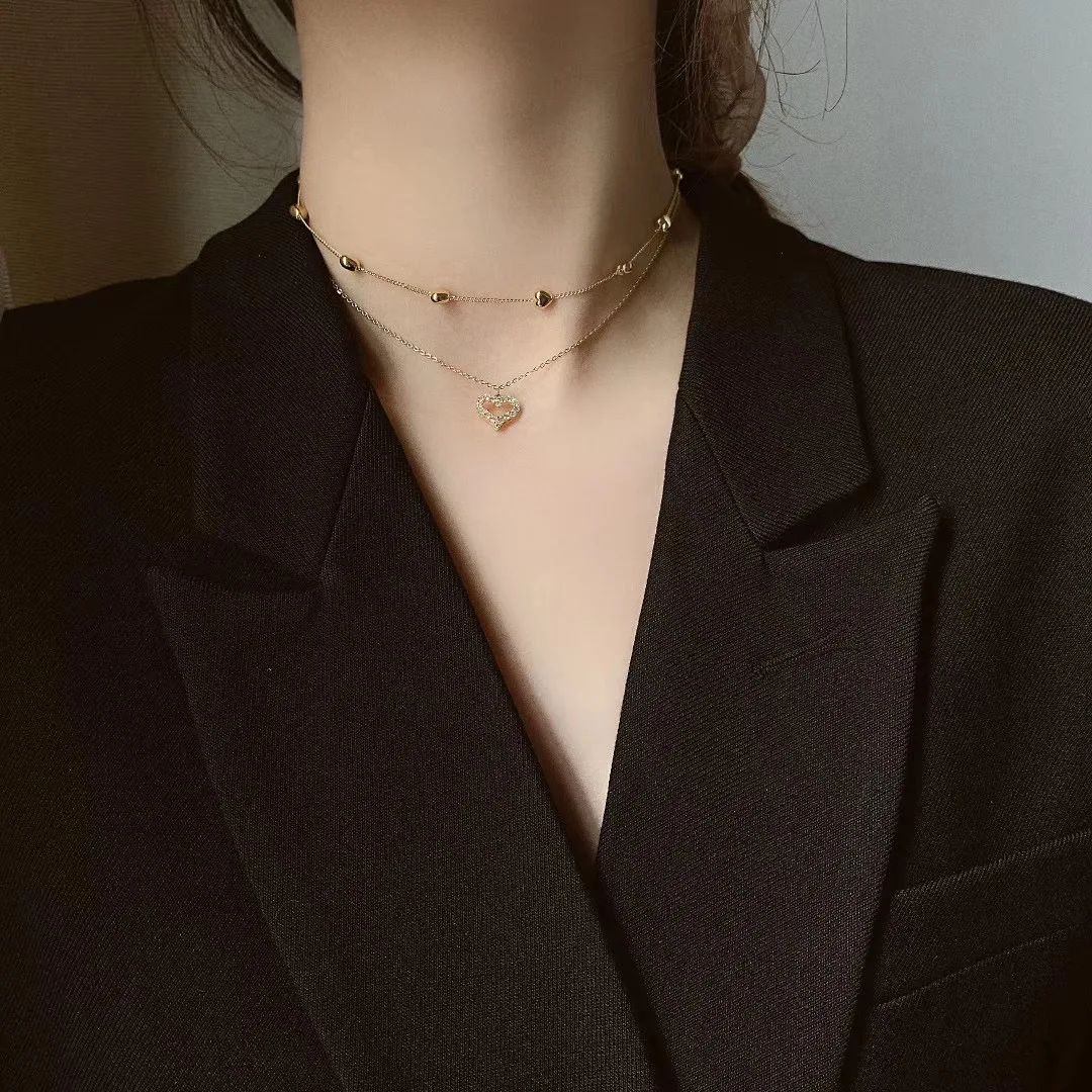 Korean new fashion jewelry multi-layer chain copper inlaid zircon love pendant cute careful shape clavicle female necklace