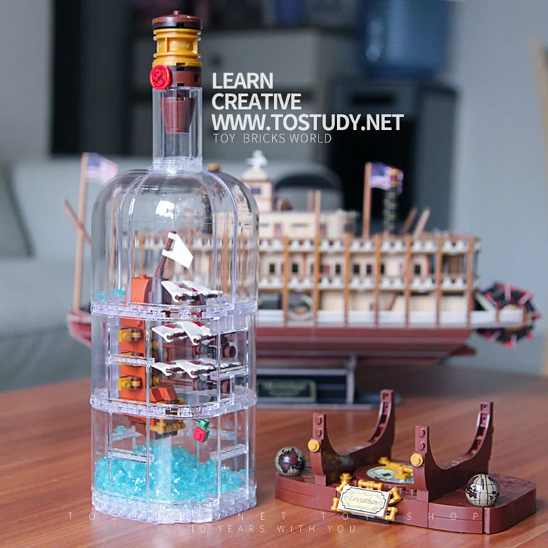 

1078pcs Light Technic Idea Ship Boat In A Bottle Lepining 21313 Building Blocks Bricks Toys For Children Gift