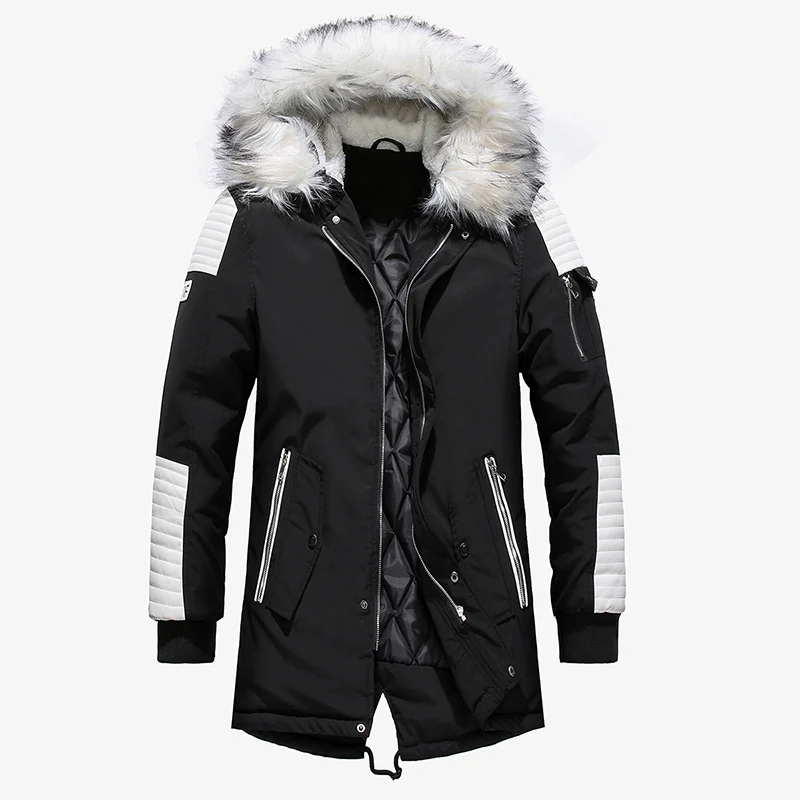 

Thick Warm Parkas Coat Winter Jacket Men Casual Long Outwear Hooded Fur Collar Windbreaker Jackets Leather Coats Men Veste Homme
