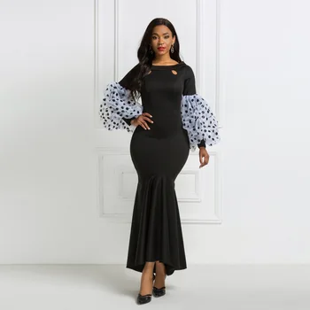 

Dinner Dresses Woman Party Night Trendy Formal Dress Elegant Long Maxi Plus Size Mermaid Dress With Sleeve Frocks Vestido Negro