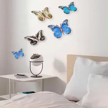 

4pcs Living Room Indoor Outdoor Metal Butterfly Gift Hanging Sculpture TV Background Home Decor Office With Hook Wall Art Crafts