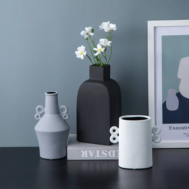 

Classic Black White Gray Three Color Ceramic Vase Nordic Home Soft Handicraft TV Cabinet Cute Room Vintage Decor