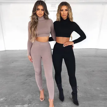 

Autumn Winter Two 2 Piece Sets Long Sleeve Crop Tops Skinny Pants Sportsuits Bodycon Outfits Women Sets Sexy Tracksuits