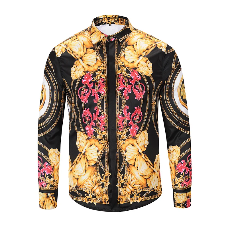 

Brand New Luxury palace Men Shirt Men's Fashion Dress Shirts slim fit Casual Long Sleeve Cotton Shirts 3D printing Shirt