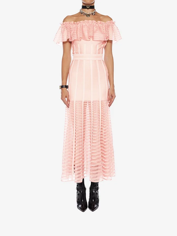 

High Quality Sexy Off The Shoulder Pink Women Night CLub Fashion Evening Party Dresses Long Vintage Dress