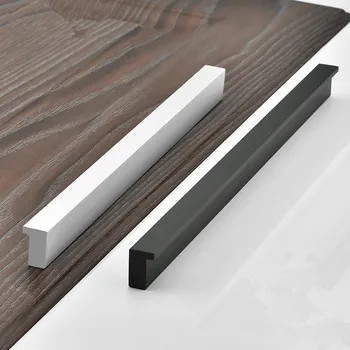 

Black Silver Hidden Cabinet Handles Aluminum alloy Kitchen Cupboard Pulls Drawer Knobs Bedroom Door Furniture Handle Hardware