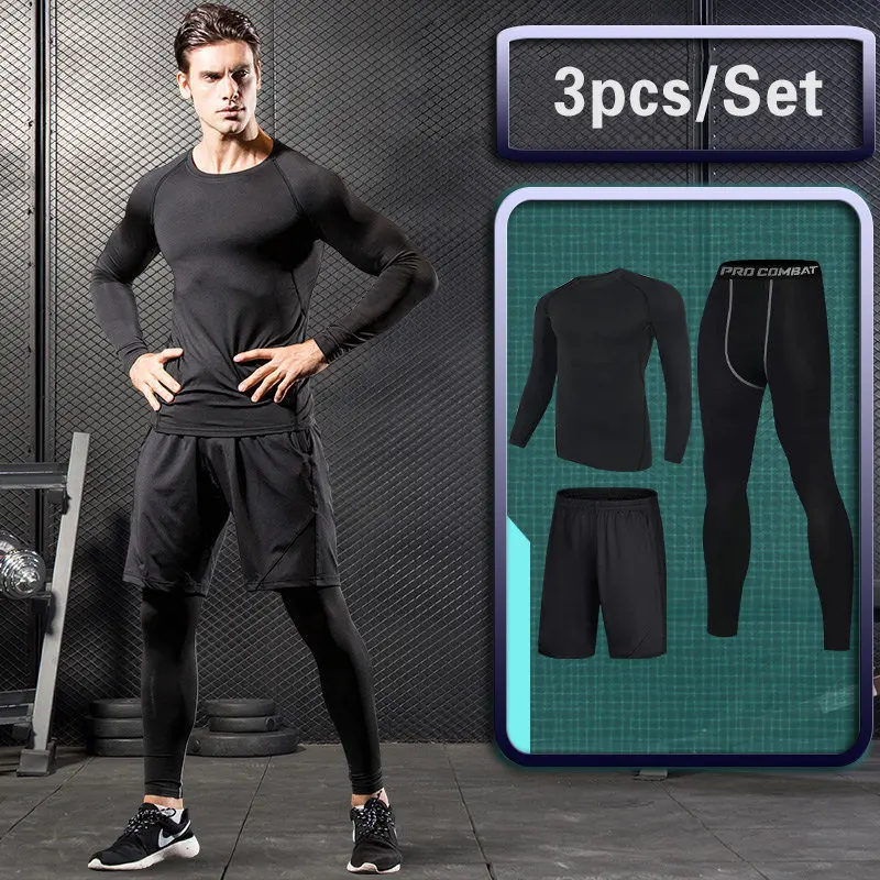 Мужская спортивная одежда Спортивные костюмы Gym Compression Спортивная одежда Колготки Тренировочная одежда Тренировки Бег Спортивный комплект Спортивный костюм Фитнес Тренажерный зал Одежда для бега Спортивные костюм - Цвет: A-8765038060032