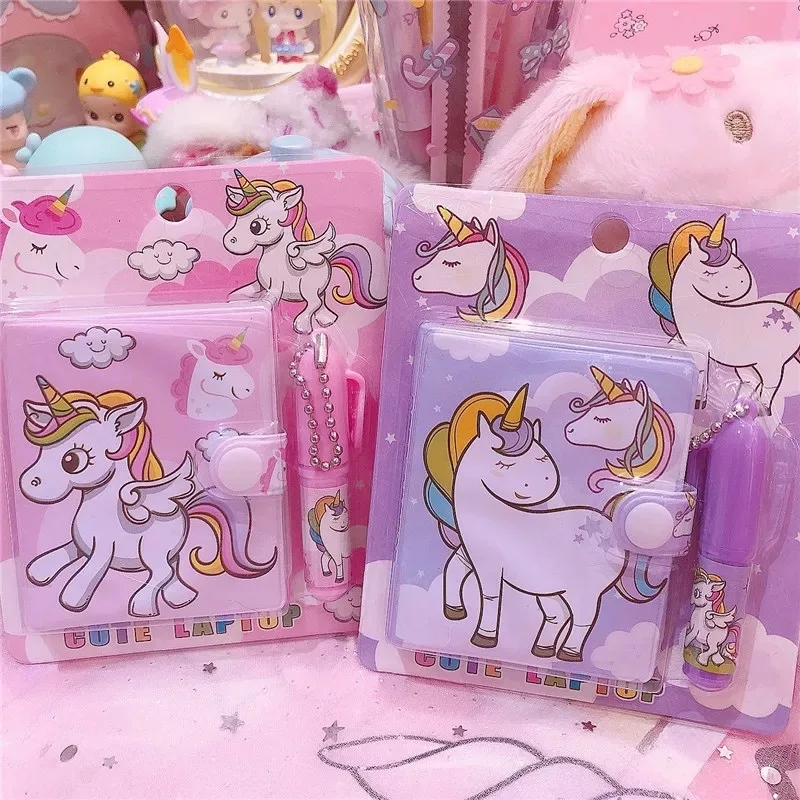 Kawaii Единорог Фламинго Мини ноутбук шариковая ручка Набор Милые блокноты ручки