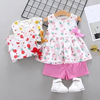 

New Newborn Baby Girls Clothes Sleeveless Dress+Shorts 2PCS Outfits Set Fruit Printed Cute Clothing Sets Summer Sunsuit 1-3 Year