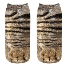 Meias curtas estampadas unissex de algodão, meias felizes com estampa de garra em 3d para gato, cachorro, zebra, porco, pata de gato