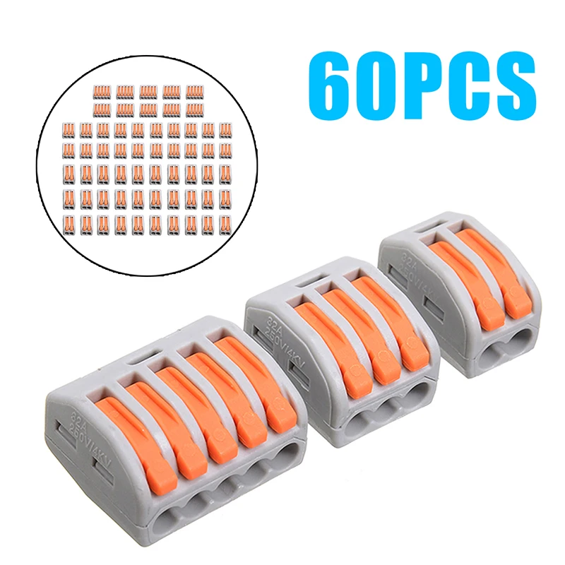 

60pcs Reusable Terminal Block Spring Lever Home Electrical Wire Connector Clamp Terminal Block Cable For Electrical Supplies