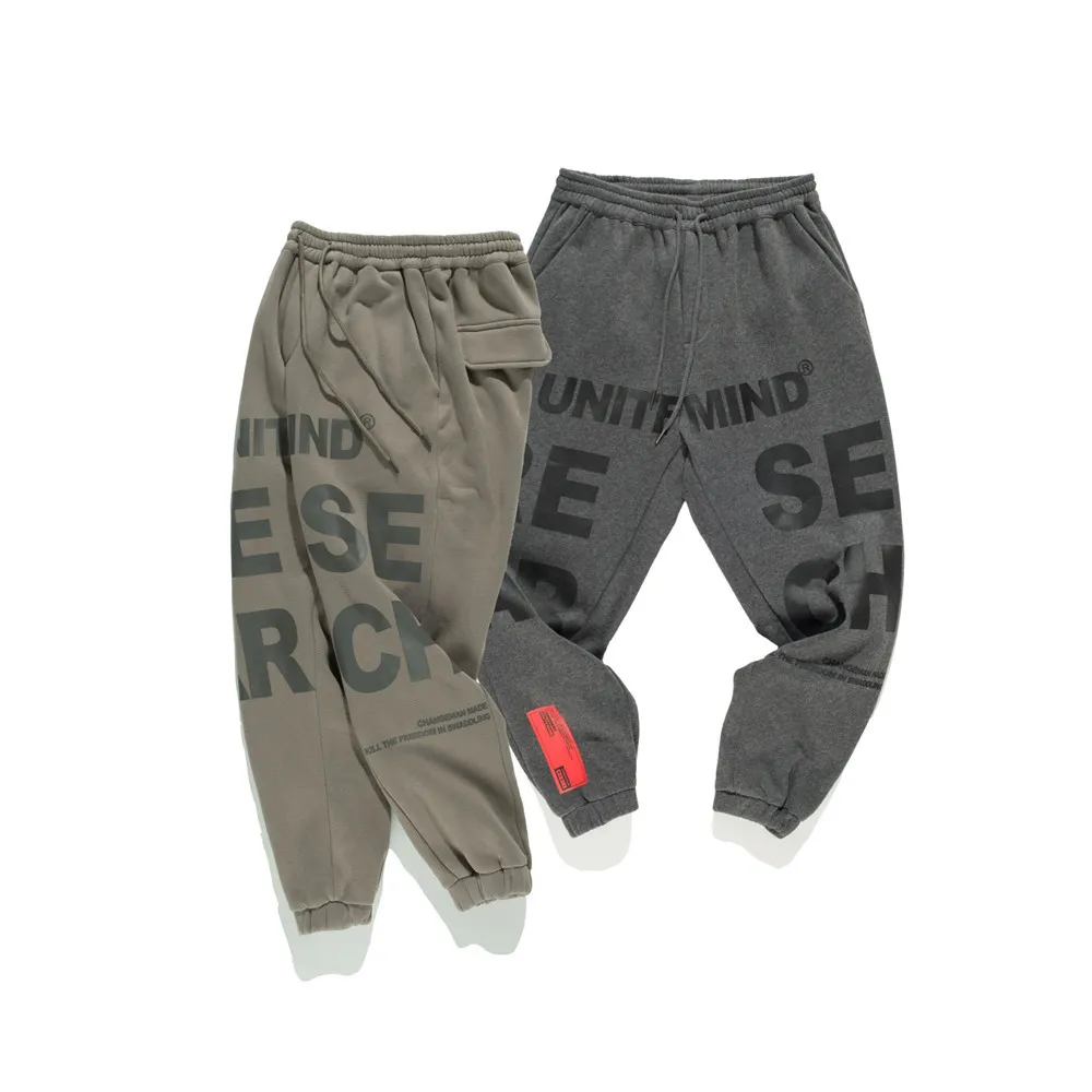 

City Where the Product 2019 Winter New Style Origional Printed Letter Lace-up Ankle Banded Pants plus Velvet Casual Pants Men