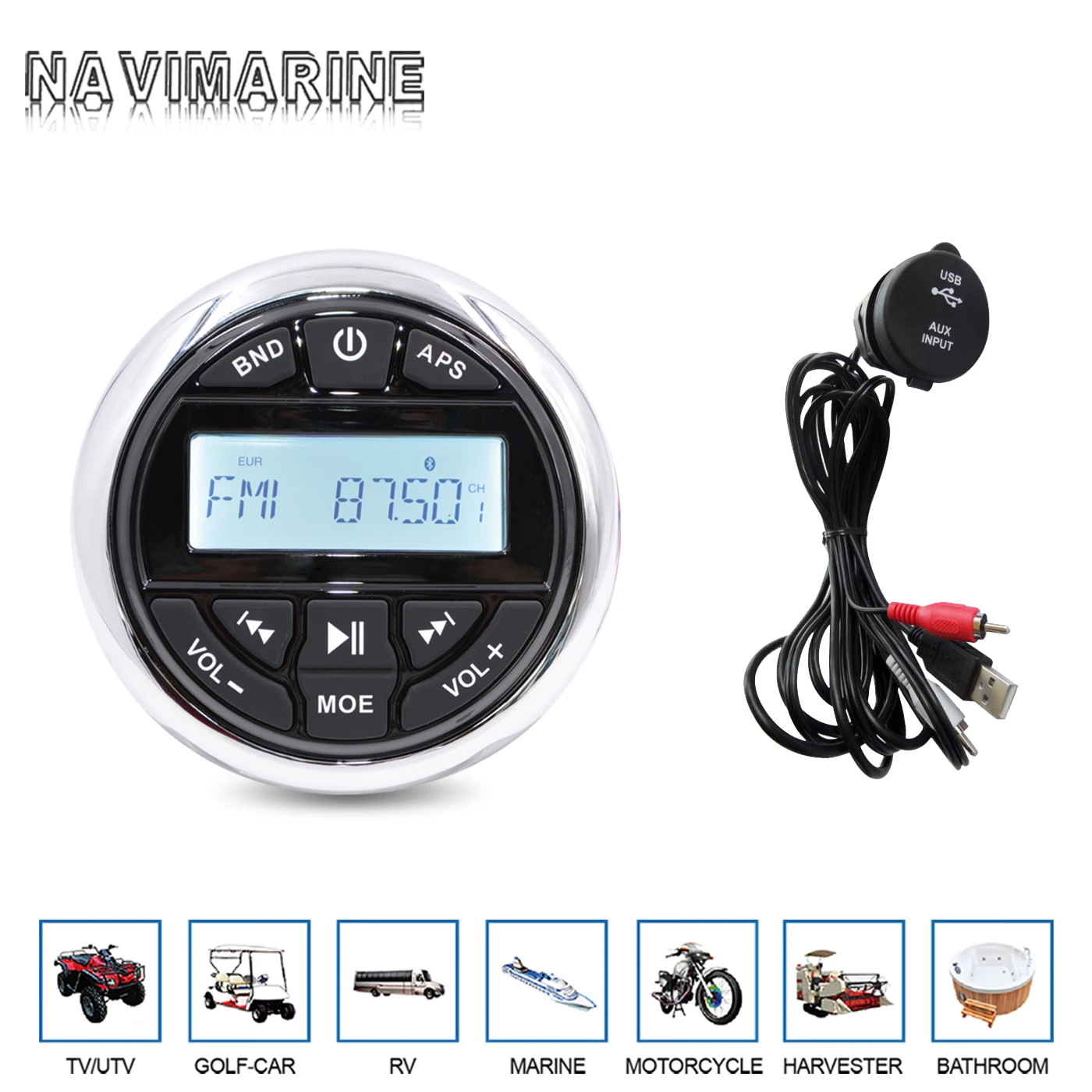 US $106.74 Waterproof Marine Bluetooth Stereo Radio Audio FM AM MP3 PlayerUSB 35mm Extension Mount Dash Cable For Yacht Boat Motorcycle