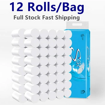 

12 Rolls/Lot Fast Shipping Roll paper Toilet Paper 4 Layers Bathroom Toilet Kitchen Paper Tissue Cleaning Paper Wood Pulp Paper