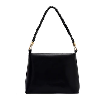 

Fashion Vintage Solid Color PU Leather Women Handbag Woven Strap Tote Ladies Square Elegant Underarm Shoulder Bag Tote Bolsas