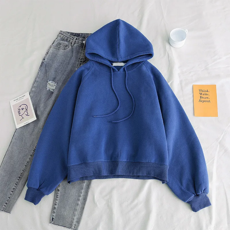 Hiawatha осень новая Корейская толстовка с капюшоном для женщин модные однотонные Свободные толстовки с длинными рукавами WY1010