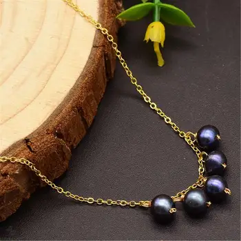 

9-10mm Natural Black Pearl 18K Necklace Fashion Pendant Aurora Real Diy Women Cultured Wedding Chain Accessories Classic