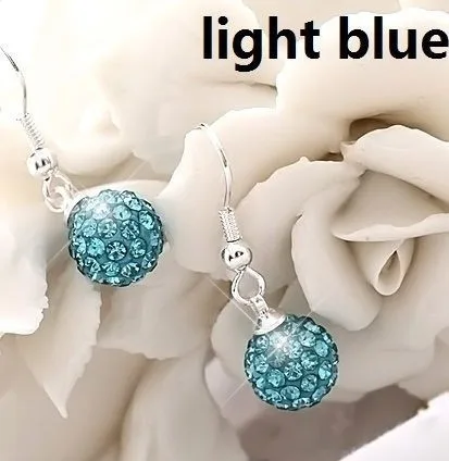 New 10mm Light Blue Micro Pave Disco Ball Silver Plated Drop earrings studs Gift hry4 crystal | Украшения и аксессуары