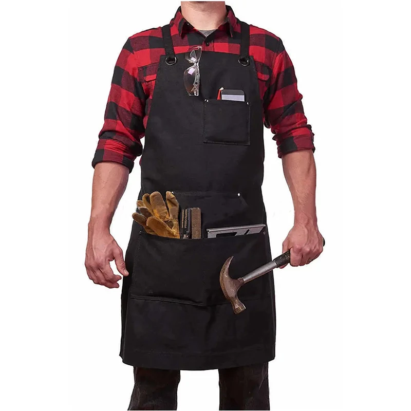 Heavy Duty Waxed Canvas Work Hobby Apron Large Pocket Fits Small to XXL Black tech tool bag