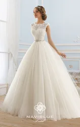 Lace Long Robe De Mariage Brand Sexy Puffy Tulle Sheer Neck Custom Backless Princess Bridal Gown mother of the bride dresses