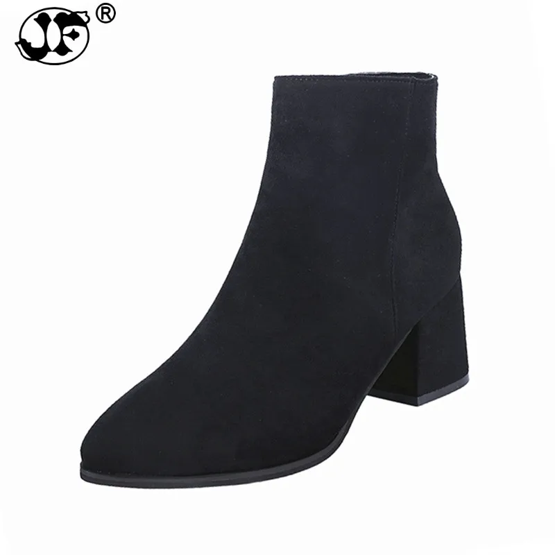 

Plus size Winter Boots Women Low Heels Boots Black Ankle Boots Woman Faux Suede Booties designer shoes botas mujer bju
