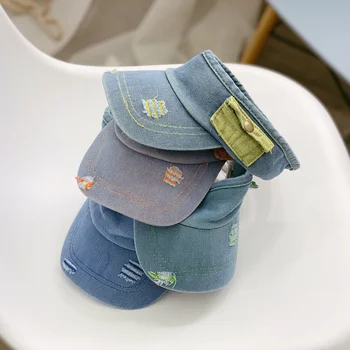

Distressed Jeans Hat for Kids 2020 New Washed Denim Topless Cap Children Summer Sun Hats Snapback Visor Hat Babies Hip Hop Caps