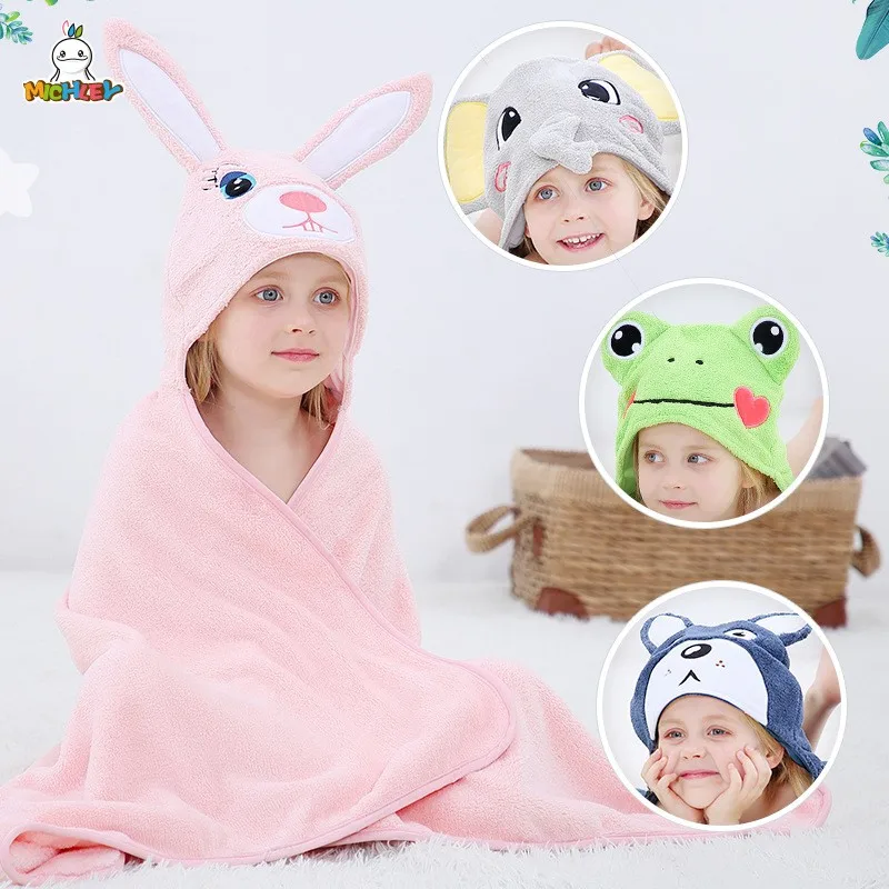 Nice Cartoon Hooded Beach Bath Towel Rabbit Frog Dog Elephant Children Girls Boys Summer Cloak Bath Towel 70x115cm