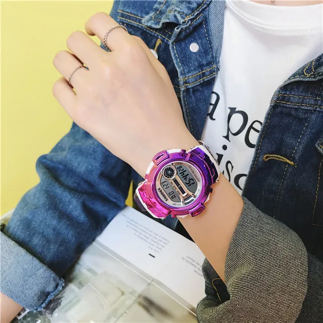 Модные детские часы, повседневные цветные часы для девочек, прозрачные часы, цифровые часы, детские часы, водонепроницаемые - Цвет: Фиолетовый