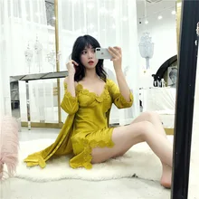 Fiklyc/ летний женский сексуальный халат с длинными рукавами на лямках, костюм из двух предметов с накладкой на грудь, мини-платье, кружевное сексуальное платье с коротким рукавом