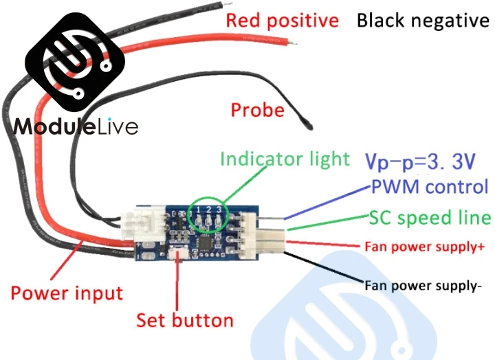 5V 12V 4 Wire PWM Fan Temperature Control Governor Cabinet Computer Fan Temperature Control Noise Reduce 10cm Probe fan speed controller