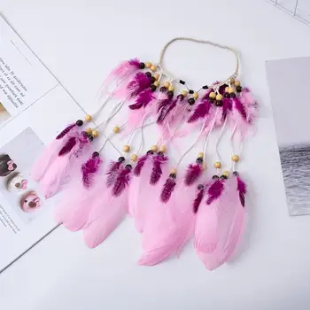 

SANWOOD 2019 Pink Feather Tassel Headband Bohemian Women Summer Carnival Fashion Headwear